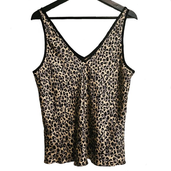 MK ELLE Tan/Grey/Black Leopard Print Sleeveless Silk Camisole Top Size Large - Picture 2 of 7